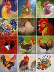 Ceramic Mural Roosters Colorful Backsplash Tile #793