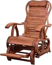 Rocking Chair, Chinese Old Man Shaking Solid Lounge Chair Wood Lunch Break Chair Comfortable High Chair Relax Recliner W/Wood Frame Patio Lawn & Garden W/Headrest Pillow