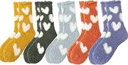 [UIVXXUD] 5 Pairs Women's Cozy Fuzzy Socks Heart Shaped Warm Soft Indoor Cute Customizable Cotton Funny Socks