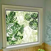 Watercolor Floral Window Sticker, Static Cling Window Clings, Stained Double Sided Window Decals for Glass Windows Door Decor, Palm Tropical Leaves