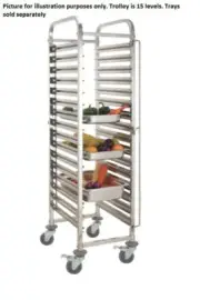 STAINLESS STEEL BAKERS RACK TROLLEY BUN DOUGH 15 x GN1/1 PAN