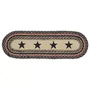 New Farmhouse PRIMITIVE BLACK STAR JUTE TABLE RUNNER Braided Mat 24"
