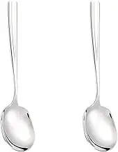 2 Pcs Stainless Steel Large Buffet Serving Spoons Stainless Steel Serving Spoon Silver Serving Spoons with Long Handle for Kitchen Restaurant Banquet （Thickened Square Head)