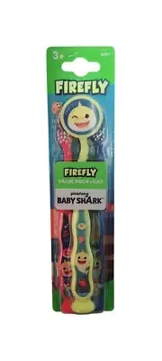 Firefly BABY SHARK 3 Pack Soft Toothbrushes w/ Suction Cup Bottom & Cap NEW