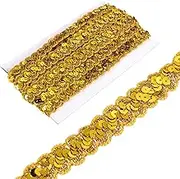 uxcell 2.3cm x 6m Sequin Trim Dark Gold Wave Flat Sequin Braid Trim Strip Paillette Ribbon for Crafts, Embellishments, DIY Sewing Costume Decor