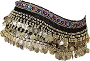 [Tadill] Belly Dance Hip Scarf Sequins Skirt Waist Chain Hip Belt for Dancer Stage Performance Rumba Samba, Black