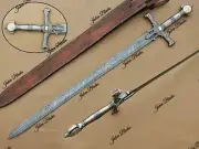 Custom Handmade 38" Long Medieval Knight/Templar Sword with Leather Cover