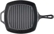 Lodge L8SGP3 10.5 Inch Square Cast Iron Grill Pan with Helper Handle, Black