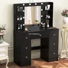 Make up Dressing Table Set LED Vanity Desk Makeup Mirror with 7 Drawers Black