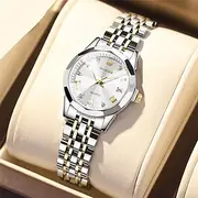 OLEVS Women Quartz Watch Diamond Creative Minimalist Wristwatch Luminous Calendar Date Waterproof Stainless Steel Watch