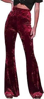 [HOCANDY] Womens Velvet Flare Pants Casual Elastic High Waisted Bell Bottoms Leggings Solid Skinny Flared Trousers