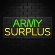 Army Surplus Neon Sign for Retail Displays | LED Flex Neon | 30"W x 12"H x 1"D