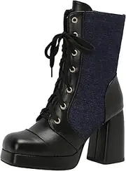 [XIEPP] Women's Platform Zipper Booties Chunky Heel Ankle Boots