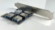 PCI-e 4 Way USB Multiplier Riser for mining rigs (1 to 4 PCIe Splitter) - New