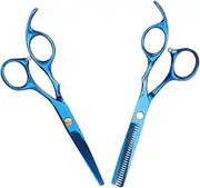 MERRYHAPY 2Pcs Professional Hair Cutting Scissors Barber Shears for Salon and Home Use Includes Blue Teeth Scissors and Straight Ergonomic Design
