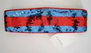 ️ Authentic GUCCI Blue Red SEQUIN Silk-Satin Headband Hair Accessory ONE SIZE