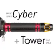 KiWAV Motorcycle Cyber grips Red with Tower Bar Ends Gold/Black