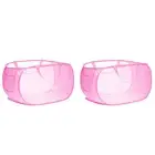 2pcs Collapsible Laundry Baskets, Mesh Laundry Hamper with Side Pocket Pink