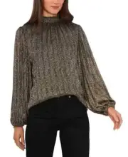Vince Camuto Women's Smocked Neck Puff-Sleeve Top, Sparkle and Shine, XL