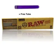 Raw Classic Natural Unrefined King Size Pre Rolled Paper Cones 20 Pack+Free Tube
