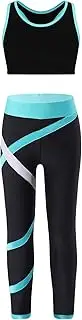 [FEESHOW] Girls Sport Outfits Sleeveless Tank Top with Leggings Set Gymnastic Set Tracksuits Training