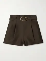 [Zimmermann] Zimmermann - Illuminate Belted Pleated Wool And Silk-blend Shorts - Brown - 3 3 Brown