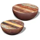 2pcs Rustic Bowl Coffee Table Set Solid Reclaimed Wood Sofa Lounge Side Storage