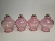 4 Hand Blown PINK Crystal Votive Cups Ruffled Edge Design