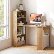 Costway120cm Computer Desk with Bookcase Home Office Workstation with 4-Tier Bookshelf and CPU Stand-Natural