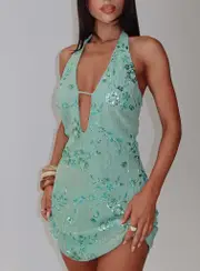Telenova Halter Mini Dress Green