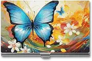 LKHDS Slim Aluminum Alloy Business Card Holder Colorful with Butterfly Pocket Business Card Case Portable Business Card Wallet Business Card Holders Handheld Card Box for Women Men, style, One size