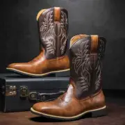 Mens Retro Western Cowboy Boots Embroidered Square Toe Mid Calf Boots sz 9.5