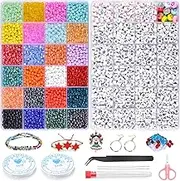 ANSHINE 4100pcs 4mm Glass Seed Beads Kit with 24 Colors, Letter Beads & Accessories for Kids' Jewelry Making & Crafts