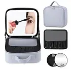 Travel Makeup Bag with LED Mirror, Cosmetic Train Case with 3 Color LED Light...