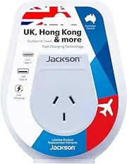 Jackson AUS - UK & HK USB-A & USB-C Travel Adapter, White