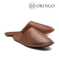 在飛比找momo購物網優惠-【ORINGO 林果良品】蠟感牛皮室內拖鞋 可可棕(男女共用