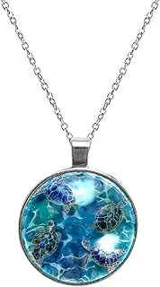 [Diusye] Necklaces for Women, Turtles Swin in Ocean Print Stainless Steel Pendant Necklace Jewelry Birthday Anniversary Wife Girls Friends Gift
