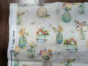 1Yd+9"/43" 100%cotton CLOTHWORKS Fab "TAN color w/Butterflies/Flowers Vases" NEW