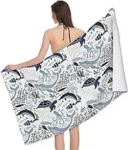 JBYJBX Turtle Octopus Pattern Ocean Theme Print Beach Towel Quick Dry Sandproof Microfiber Beach Bath Towel for Travel Pool Camping