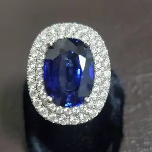 18k 藍寶石 藍剛玉 鑽石 戒指 豪華台