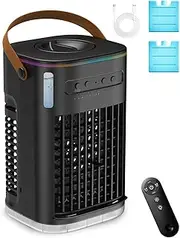 Small air conditioner portable ac unit, evaporative air cooler with 2ice packs & 1.2L water tank, personal air cooler with remote, powered by USB, mini room air conditioner for bedroom office desktop