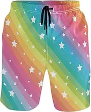 [GuoChe] Swim Trunks for Mens Colorful Line Funny Stars Rainbow Quick Dry Beachwear Hot Summer Swim Trunks Bathing Suits Mesh
