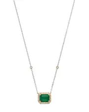 Bloomingdale's Fine Collection Emerald & Diamond Halo Pendant Necklace in 14K White & Yellow Gold