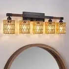 Bathroom Light Fixtures Vanity Lights Over Mirror, Rustic Farmhouse Rattan Wa...