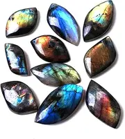 [Anlingem] Natural Labradorite Crystal Pendant Stone Healing Palm Stone Rainbow Healing Stone AL-10PCKIT