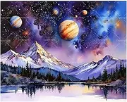 Cosmic Paint by Numbers Kit for Adults - DIY Snowy Peaks with Colorful Planets and Stars Painting on Canvas 16x20 Inches, Acrylic Paint Set,Suitable for Beginners,Art for Decoration or Gifts