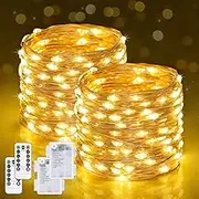 2Pack 10M 100LED Fairy Lights Battery Operated with Remote, String Lights Battery Powered Led Twinkle Fairy Lights, Firefly Starry String Lights DIY Party Wedding Christmas Decoration (Warm White)