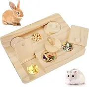 Guinea Pig Foraging Toy, Wooden Hamsters Foraging Toy Rabbit Puzzle Toy with 6 Food Holes Interactive Treat Dispenser Toy Mental Stimulation Toy Rat Toys and Accessories for Rabbits Bunny Rats Gerbils