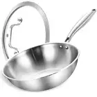 10 Inch Tri-ply Stainless Steel Wok Pan with Lid,Small Stir-Frying Pan,Induct...