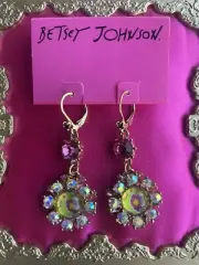 Betsey Johnson Spring Glam Pink Crystal Flower Lucite Bubble Daisy AB Earrings